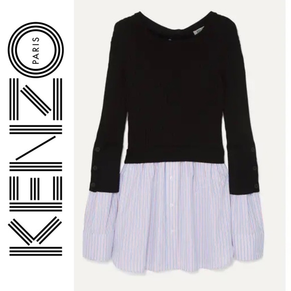 KENZO PARIS LAYERED RIBBED COTTON BLEND KNIT AND COTTON POPLIN SWEATER SHIRT XL - Picture 16 of 16